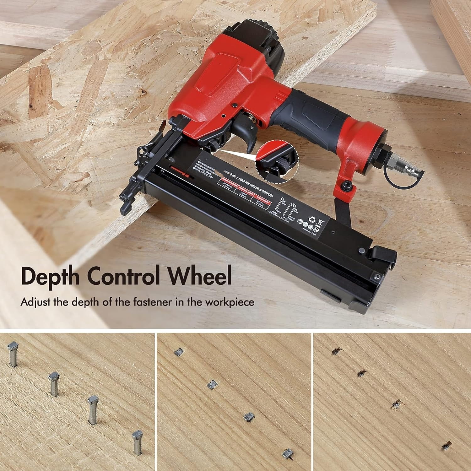 Pneumatic Brad Nailer, 18 GA, 2 in 1 Nail Gun and Crown Stapler, with 400pcs Nails/ 300pcs Staples, for Carpentry, DIY Project, Woodworking