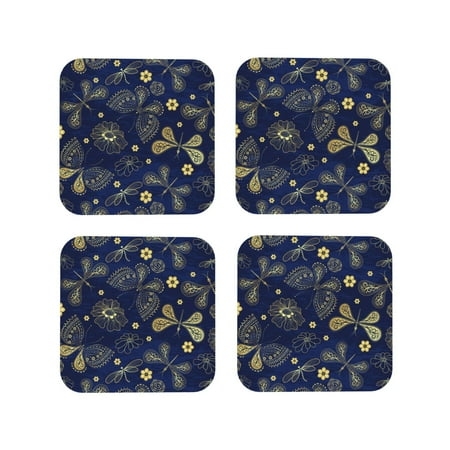 

Junzan Vintage Golden Butterfly Print Coasters for Drinks - Leather Coasters Set of 4 for Coffee Table for Housewarming/Kitchen/Bar/Decor-Square