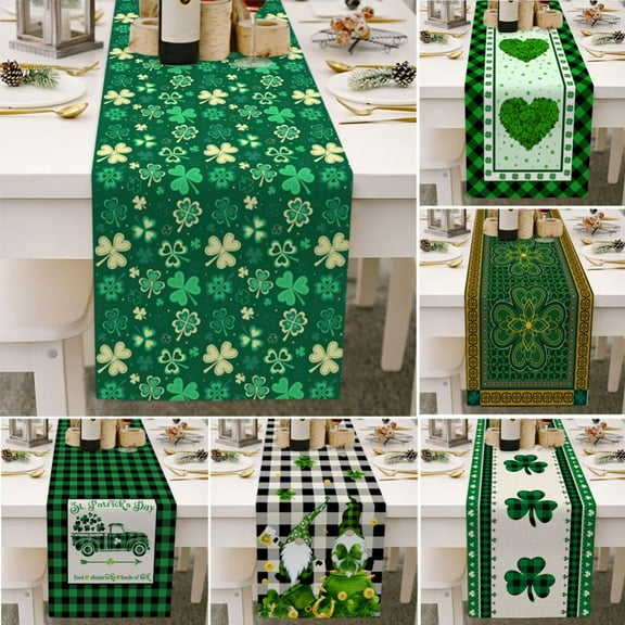 St Patrick's Day Table Runner Green Buffalo Table Runner Spring Table Runner for Spring Wedding Party Supplies, 13 x 70 Inches