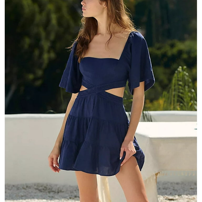 Blue flowy cheap dress short