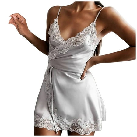 

Spftem Women Pajamas V-Neck Sleeveless Lace Cami Shorts Lingerie Sleepwear Dress