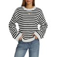 thumbnail image 3 of Womens Long Sleeve Sweater Striped Oversized Sweaters Casual Crewneck Knit Tops White XL, 3 of 7