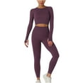 thumbnail image 2 of Idoravan Women Sets Clothing Ladies Seamless Hollow Yoga Long Sleeve Yoga Suit Sports Fitness Running Yoga Set, 2 of 6