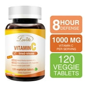 Lovita Vitamin C 1000mg with Bioflavonoids & Rose Hips, Timed Release Vitamin C, High Potency Vitamin C to Boost Healthy Immune Function, 120 Vegetarian Tablets for 4 Month Supply
