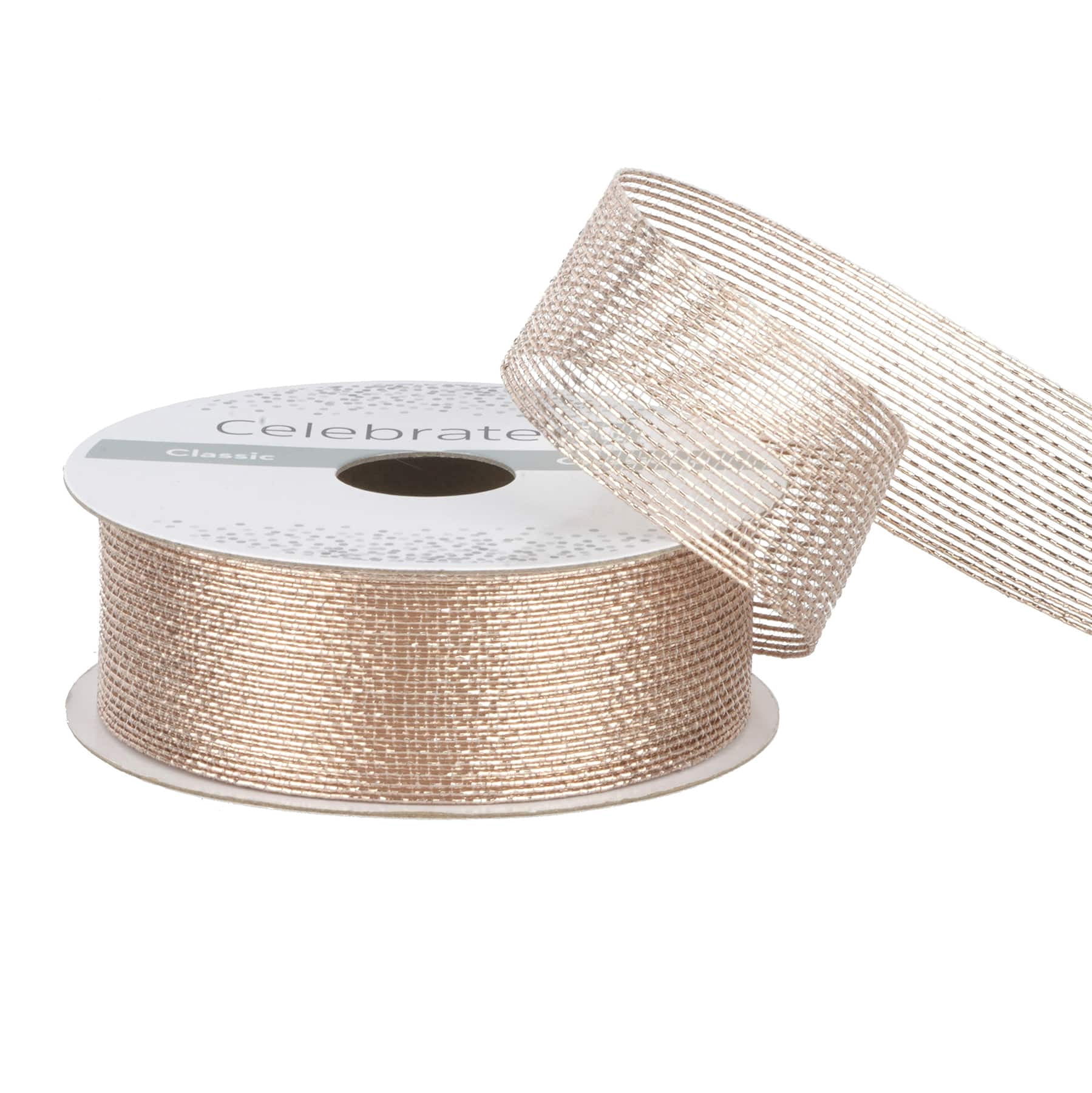 1" x 5 yd. Metallic Mesh by Celebrate It – Champagne Gold - Non-Wired Woven Edge for Floral Decor - Gift Wrapping & Crafts - 12 Pack