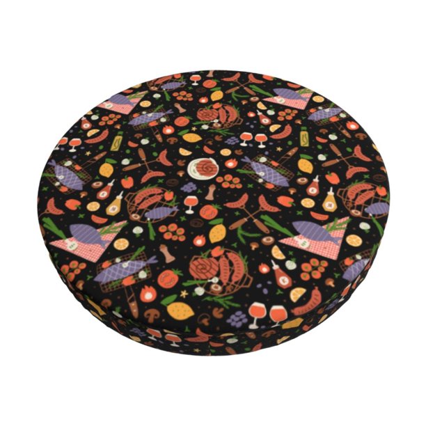 Disketp BBQ Party Funda Redonda para Taburete, Funda de Cojín para Silla de Bar Suave y Elástica-12 inch