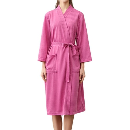 

GeweYeeli Women Water Absorption Bath Robe Solid Waffle Bathrobe Spa Home Dress Nightgown