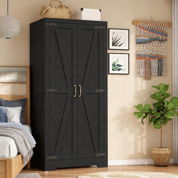 70.8" Armoire Wardrobe Closet with 2 Doors and Shelves, Modern Bedroom Freestanding Wooden Wardrobe Combination with Adjustable Shelf and Hanging Rail,for Bedroom, Cloak Room
