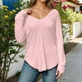 thumbnail image 3 of MHFRRA Camiseta de Manga Larga con Cuello En V para Mujer, Corte Holgado, Informal, con Hombros descubiertos y Dobladillo Anudado a La Cintura para Uso Diario Rojo, 3 of 5