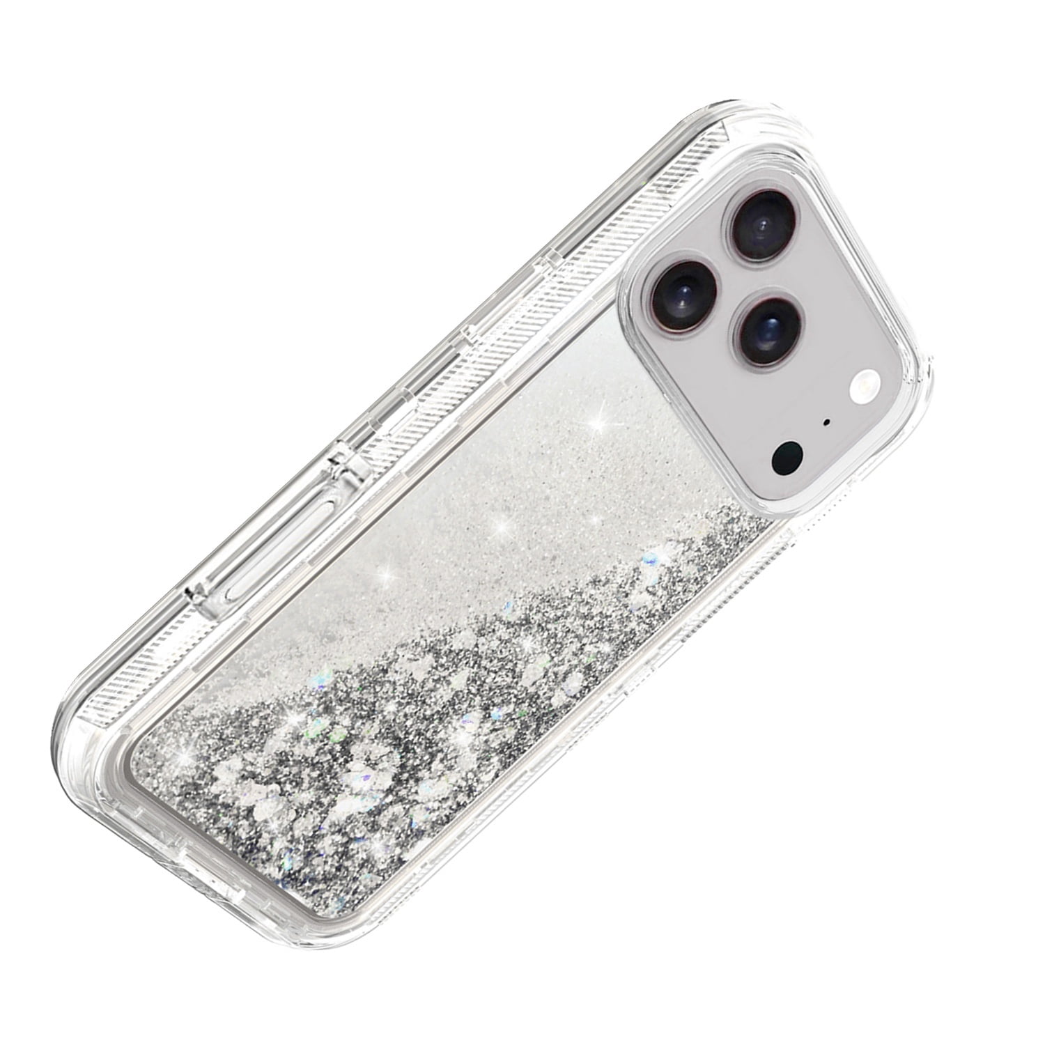 Heavy-Duty Protective Glitter Liquid Cover for iPhone 17 Pro Max - Silver