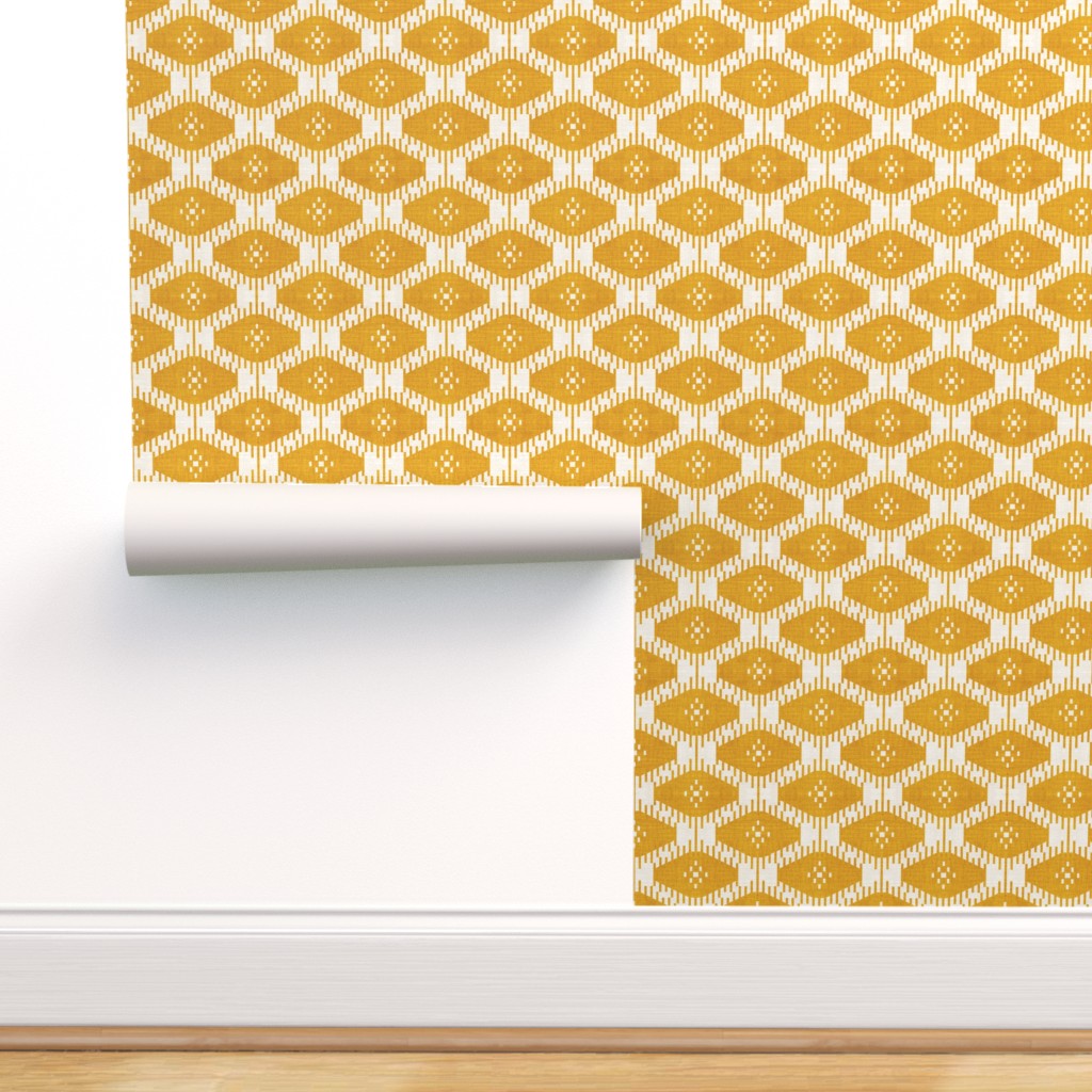 Peel-and-Stick Removable Wallpaper Boho Mustard Yellow White Kilim