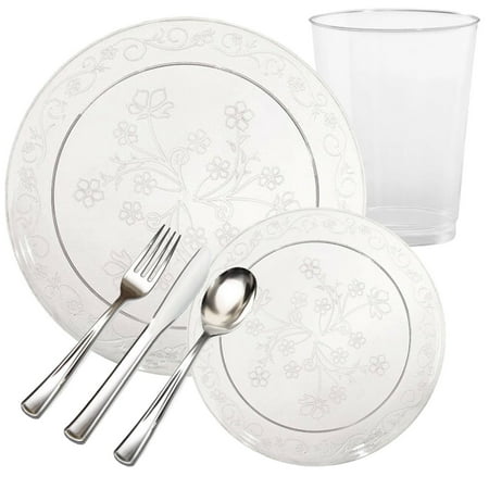 D'VINE COLLECTION ELEGANT CLEAR PLASTIC TABLEWARE PACKAGE (20 Serving)