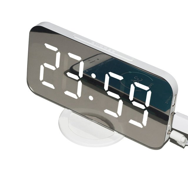 OUSITAID LED Affichage Numérique Horloge Automatique Dimmable Réveil de Table avec Snooze Mode Double Port USB Blanc Blanc Affichage