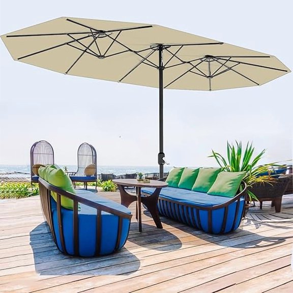 13ft Large Patio Umbrella - Outdoor Double-Sided Rectangle Market Umbrella with Crank Handle, Durable and Weather-Resistant, Easy to Operate, Suitable for Pool Lawn Garden, UV Protection