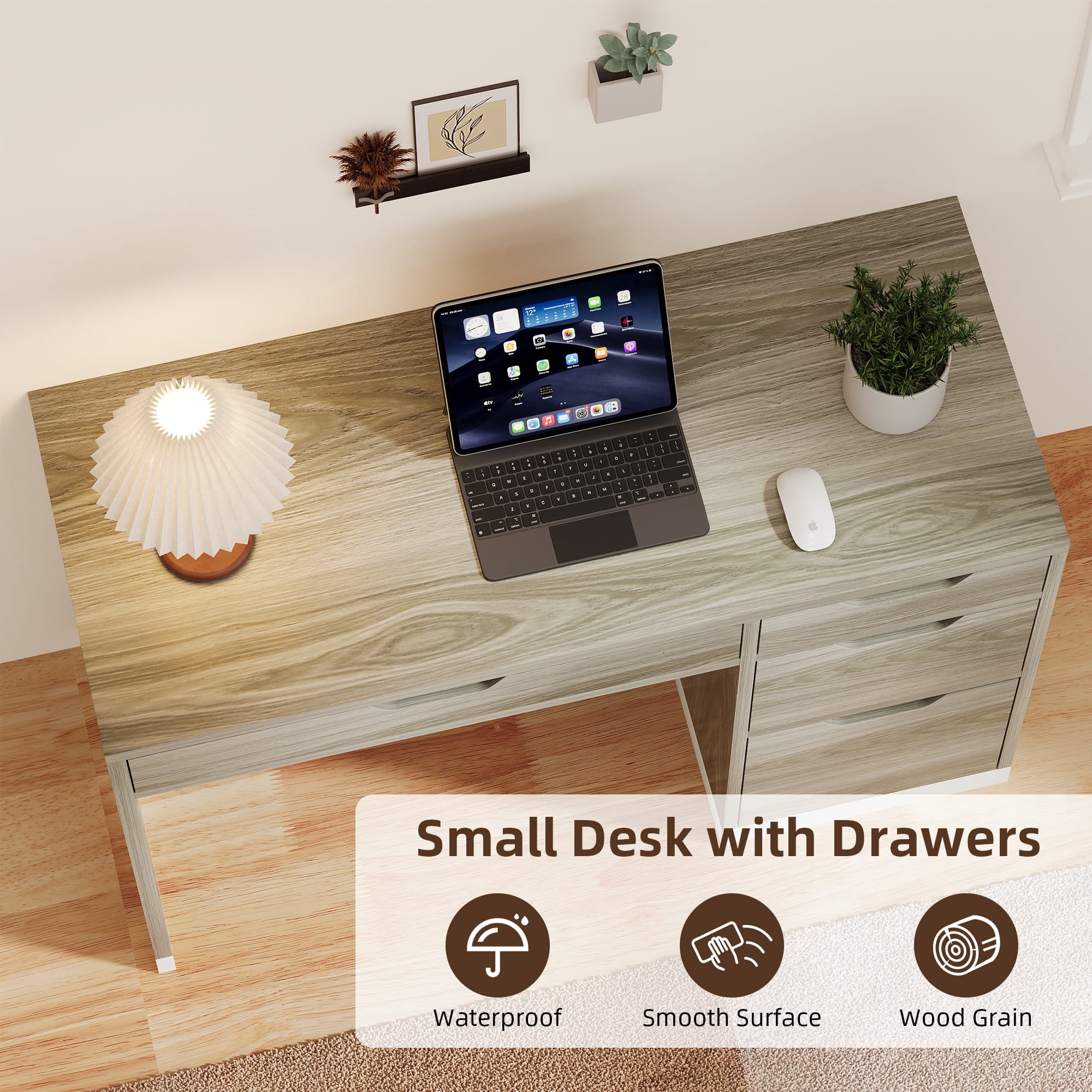4 EVER WINNER 48" Computer Desk with Drawers, Home Office Desk with White and Walnut Finish, Study Writing Desk with Spacious Legroom for Bedroom & Office
