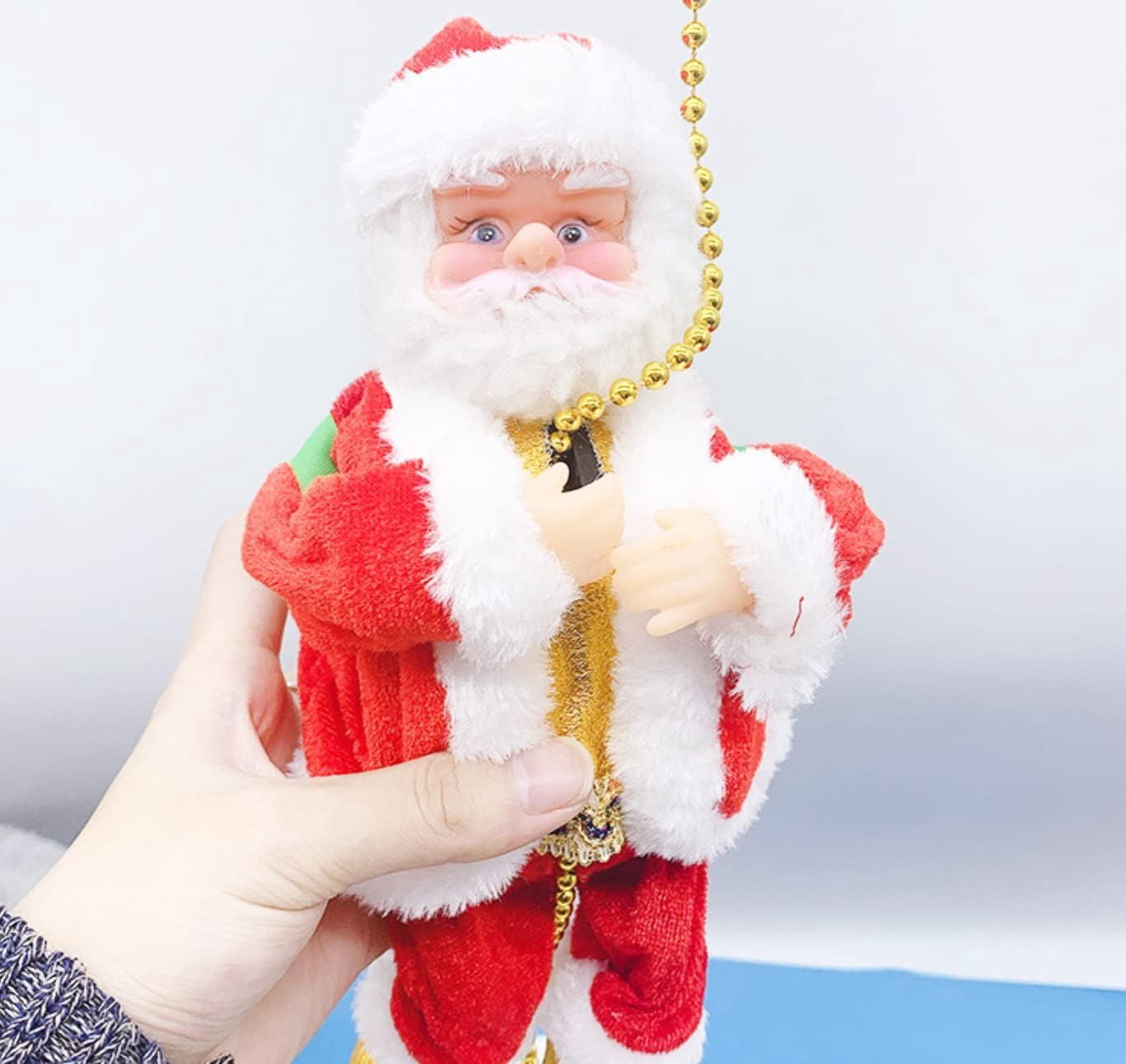 Christmas Electric Climbing Santa with Music & LED Light, Electric Climbing Ladder Santa Claus Doll for Xmas Tree Decorations Hanging Christmas Ornaments Tree Decor Holiday Party Gift