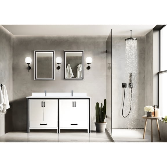 60 In. W X 22 D Bath Vanity In White - Marble Top, Faucet Included, Soft Close, Stain And Scratch Surface