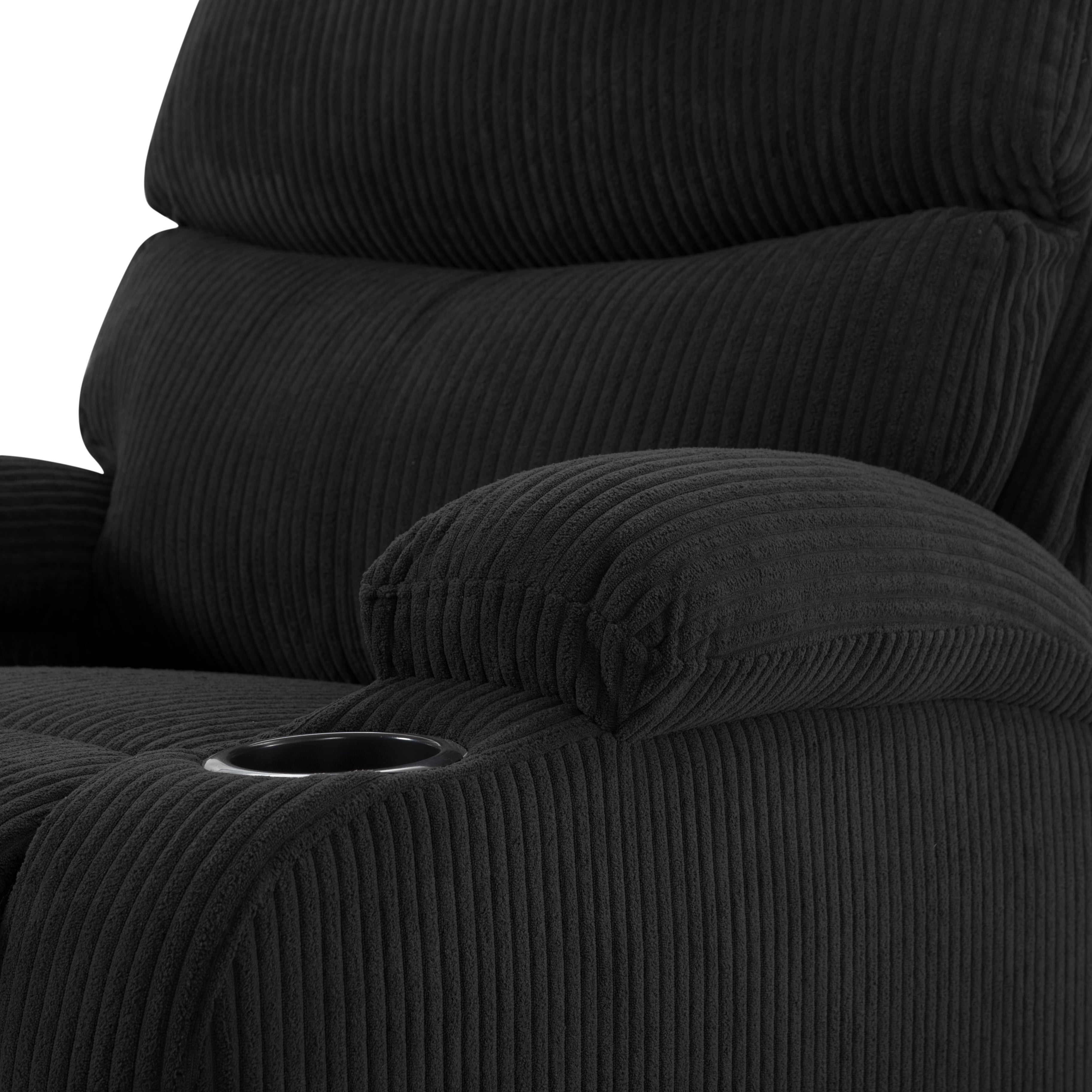 TiramisuBest Adjustable Manual Recliner Chair,Ergonomic Corduroy Lounge Chair with Cup Holders & Phone Stand for Living Room,Black