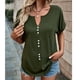 thumbnail image 3 of Verano Top Botón Delantero Manga Corta Cuello En V Transpirable Cómodo Casual Camiseta OD Verde L, 3 of 7