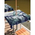 thumbnail image 2 of Outdoor Tablecloth with Umbrella Hole for Patio/Picnic/Party/Camping, Dark Purple Forest Waterproof Table Cloth Square Cover Washable, Watercolor Clouds Trees Mountain (54"x 54"), 2 of 8