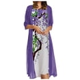 thumbnail image 1 of Vestido sin mangas con cuello redondo y estampado floral informal para mujer Conjunto de dos piezas de abrigo sólido Pompotops ghjkhdj1877, 1 of 6