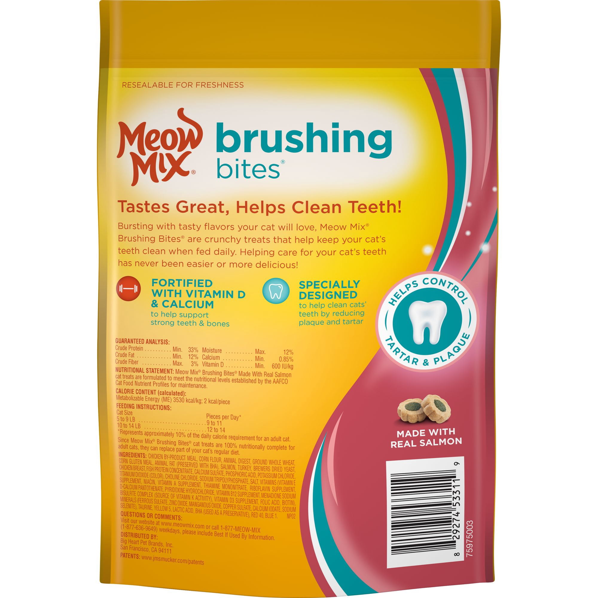 Meow Mix Brushing Bites Dental Cat Treats, Made with Real Salmon, 4.75-Ounce Bag