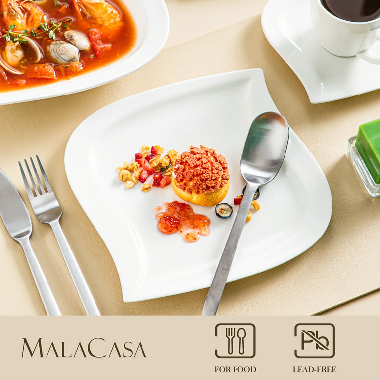 MALACASA Blance, 36-Piece Porcelain Dinnerware Set Dessert Plates