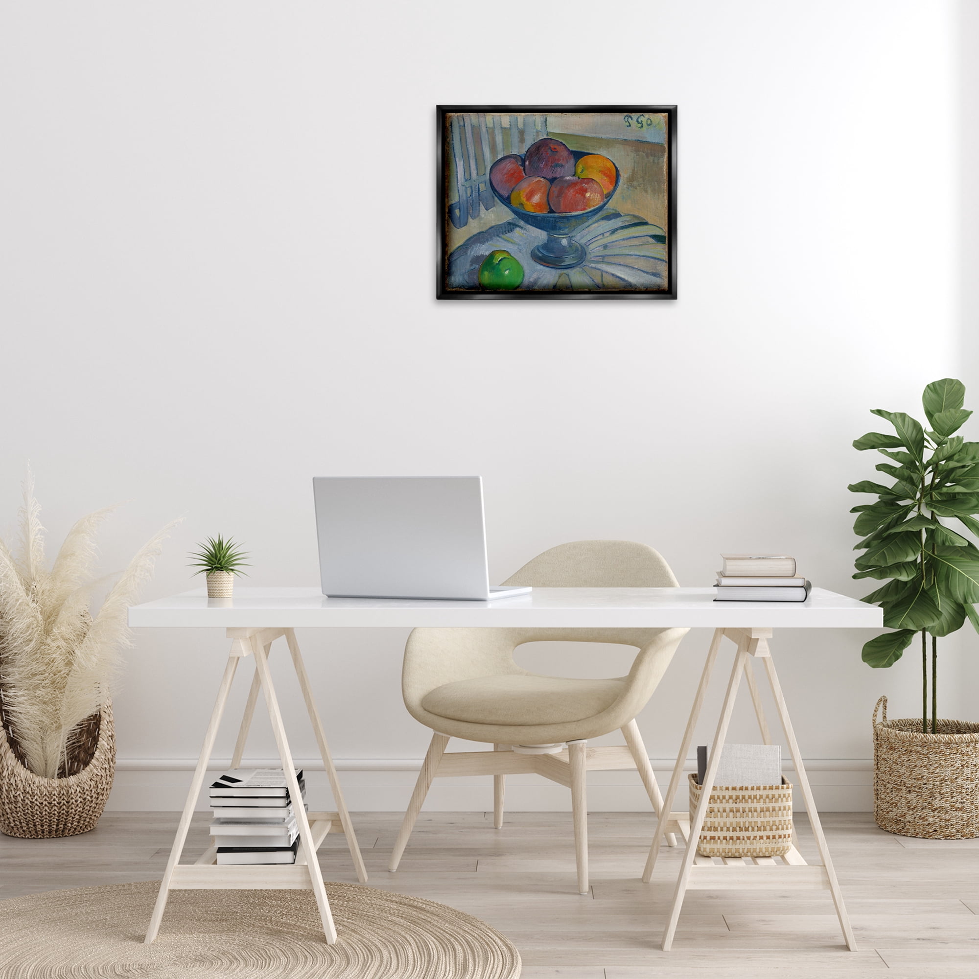 Stupell Industries Classic Fruit Dish on Garden Chair Food & Beverage Painting Black Floater Framed Canvas Art Print Wall Art, 21 x 17
