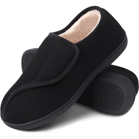 Berhood Women Diabetic Slippers Memory Foam Wide House Shoes Womens Adjustable Slippers Edema Lymphedema Shoes Black 9