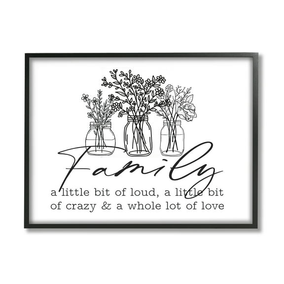 Stupell Industries Heartwarming Family Phrase Botanical Blossoms Bouquets Graphic Art Black Framed Art Print Wall Art, Design by Lettered and Lined