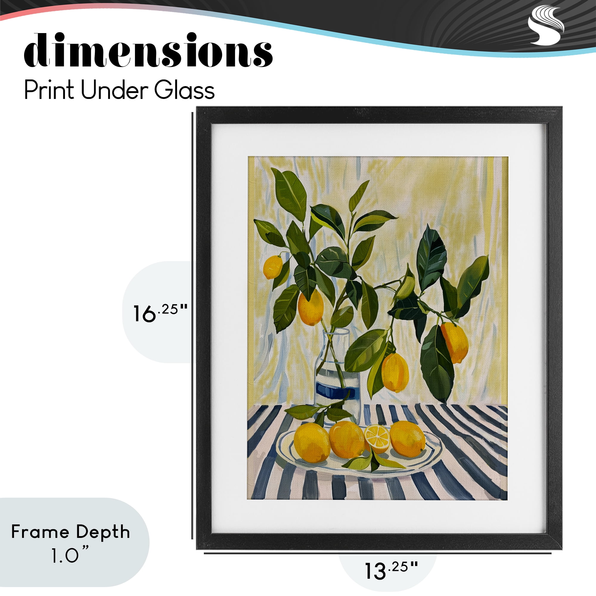 Stupell Industries Lemons on Striped Tablecloth Black Framed Print Under Glass, design by Yen