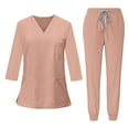 thumbnail image 2 of Ktyne Ensembles de Sarraus pour Femmes Extensibles Uniforme d'Infirmière à Manches Courtes Sarrau et Pantalon Jogger Ensemble de Couleur Unie avec Multiples Poches Rouge Melon D\'eau TG, 2 of 4