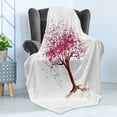 thumbnail image 4 of Floral Soft Flannel Fleece Blanket, Japanese Cherry Blossom Buds Sakura Tree in Watercolor Beauty Essence Artwork, Cozy Plush for Indoor and Outdoor Use, 50" x 60", Magenta Redwood, by Ambesonne, 4 of 5