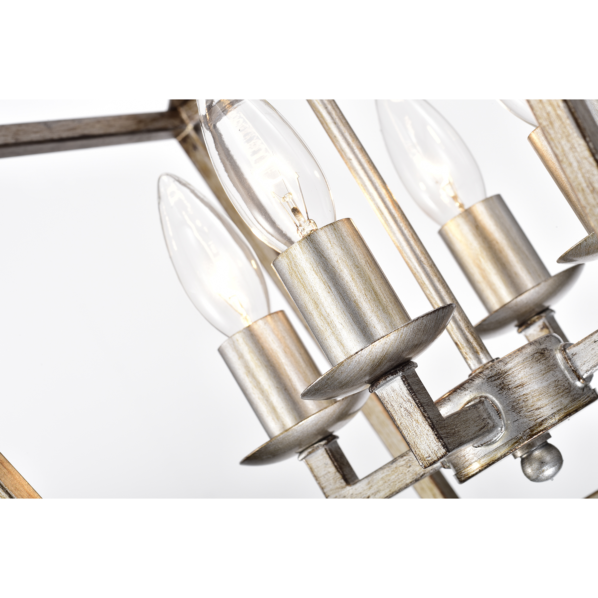 Warehouse of Tiffany Cohen Antique Silver 4-Light Open Metal Cage Lantern Chandelier