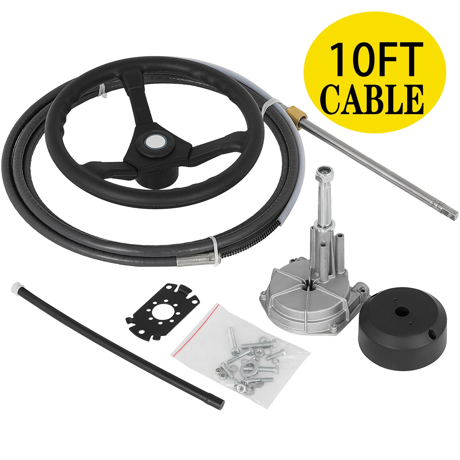 VEVOR Outboard Steering System 10' Boat Steering Cable 10 Feet Marine Steering System 3/4'' Shaft with 13.5 Inch Wheel for Yachts and Waterborne Vehicles