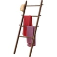 thumbnail image 4 of MyGift 5 Foot Wall-Leaning Dark Brown Wood Blanket and Towel Rack Ladder Shelf, 4 of 7