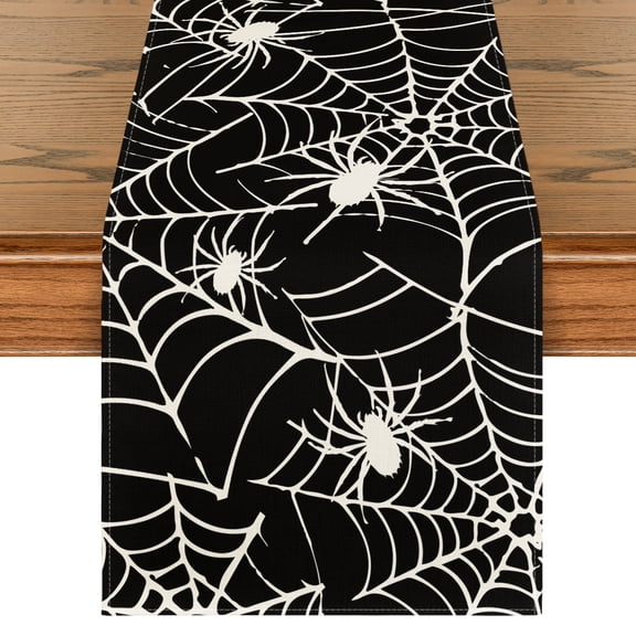 Smile Spider Web Halloween Table Runner 13 x 72 Inch