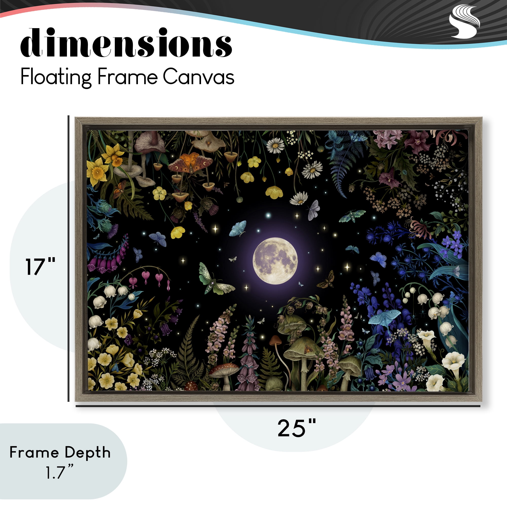 Stupell Industries Night Garden with Moth Brown Framed Floater Canvas Wall Art, design by Episodic Drawings