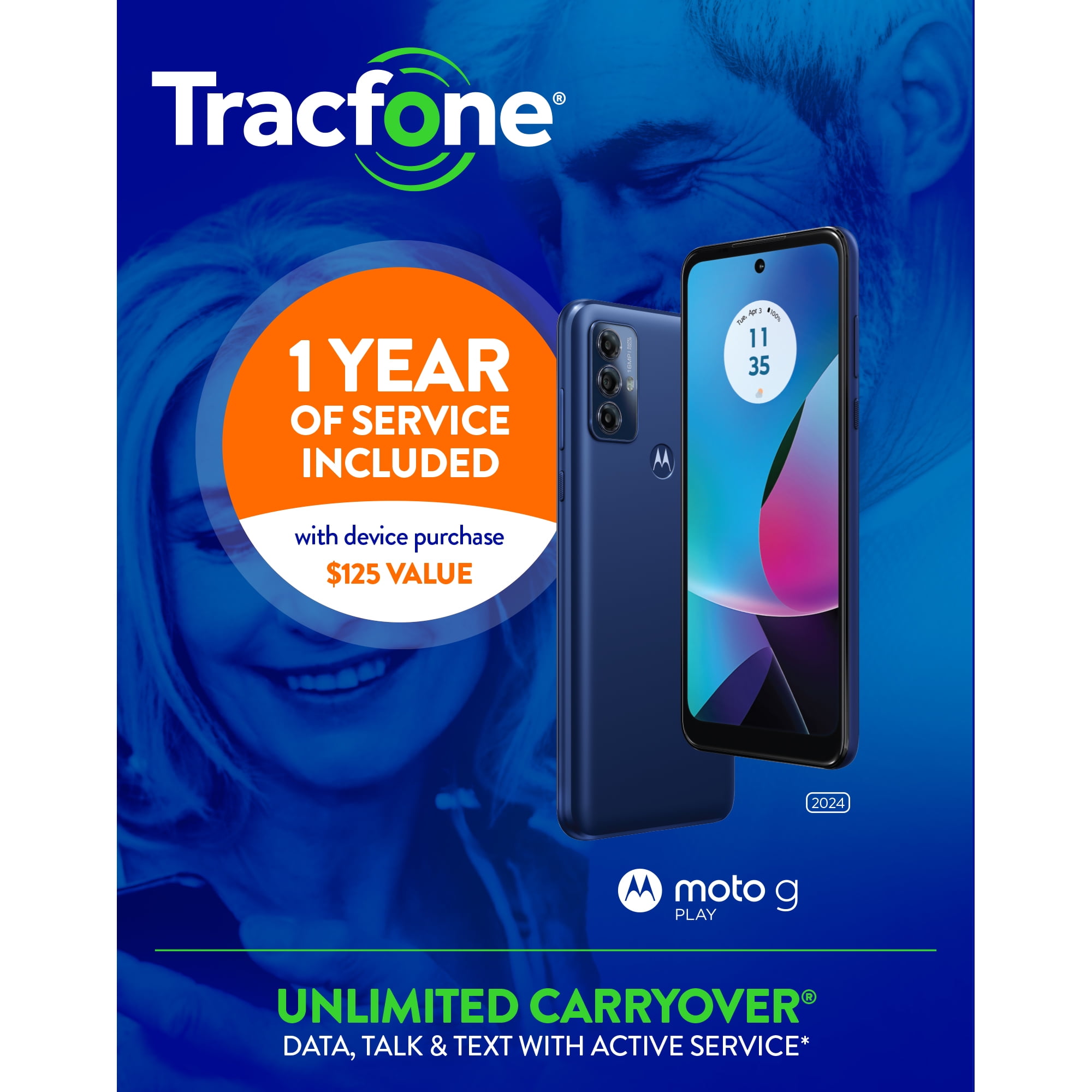 Tracfone Moto G Play 2023, 32GB, Blue, Includes 1500Min/1500Txt/1500MB, 365 Days Service Plan - Prepaid Smartphone Service Bundle
