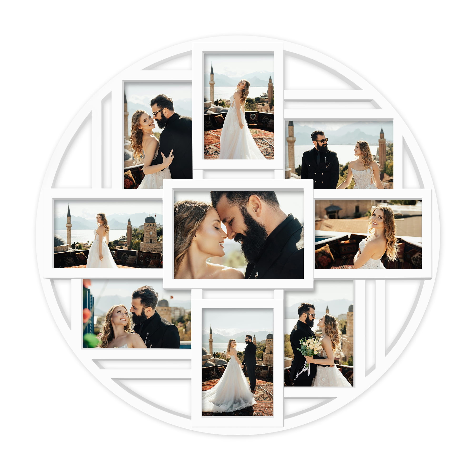 9-Opening Round 4×6 Collage Wall Frame, Multi Picture Photo Frame for Wall, Displays 9 Slots Photos, Family Collage Picture Frames, Cool Gallery-Style Wall Decor (White)