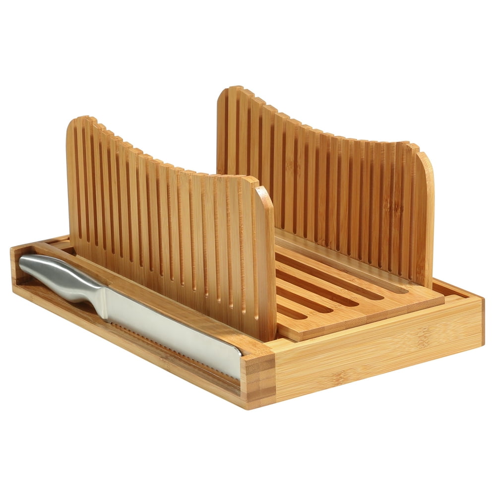 Bamboo Bread Slicer Cutting Guide Foldable and Compact with Crumbs Tray and Knife Walmart