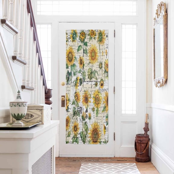 Farmhouse Sunflower Door Curtains for Door Window, French Sidelight Front Back Door Curtains With Tieback, Vintage Summer Botanical Kitchen Rod Pocket Drapes Panel, 25"x72"