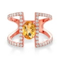 thumbnail image 2 of Gem Stone King 1.91 Ct Oval Checkerboard Yellow Citrine 18K Rose Gold Plated Sterling Silver Ring (Size 5) (Size 5), 2 of 3