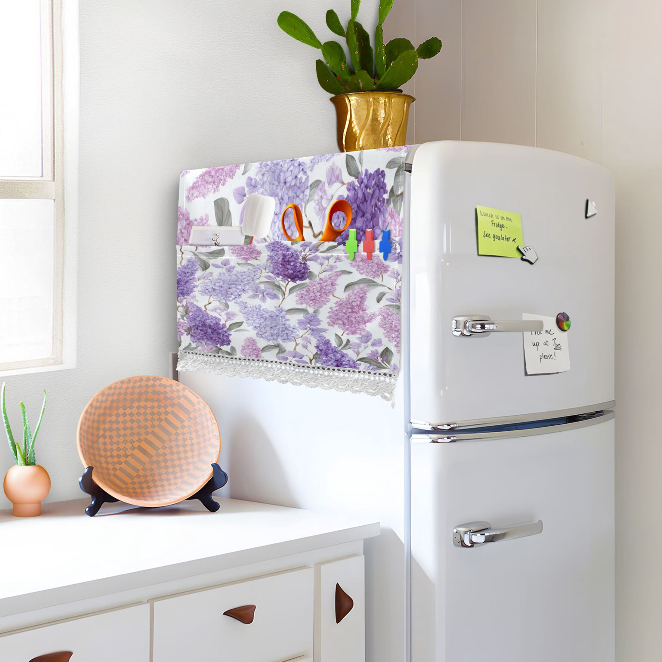 Wobogo Lavender Washing Machine Cover Dustproof Washer Dryer Cover Waterproof Laundry Room Decorative Protector