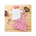 thumbnail image 3 of Toddler Girls Valentine's Day Outfits Short Sleeve Crew Neck T-Shirt Top+Heart Printed Strap Skirt+Headband, 3 of 7