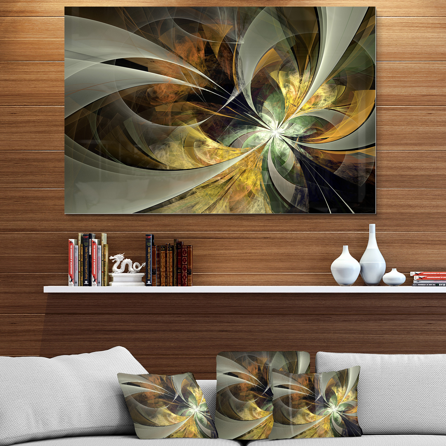 Designart 'Symmetrical Gold Fractal Flower' Metal Wall Art