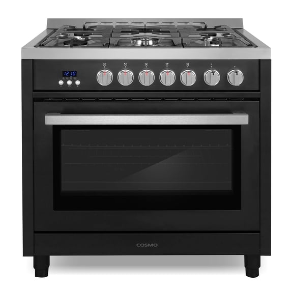 Cosmo 36 in. Nebula Collection 4.4 cu. ft. Gas Range, 5 Burners, Convection Oven, Matte Black