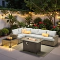 thumbnail image 2 of Ovios 7 Pieces Patio Furniture Conversation Set, Wicker Rattan Outdoor Sectional Sofa with Fire Pit Table and Smart Lighted Table, Gray, 2 of 9
