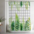 thumbnail image 5 of Spring Leaves Shower Curtain Set, Waterproof Shower Curtains for Bathroom, Pastoral Garden Botanical Gray Plaid Washable Fabric Cloth Bath Curtain for Bathtub Decoration with Hooks 66x72 Inches, 5 of 9