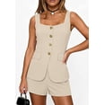 thumbnail image 5 of PRETTYGARDEN Womens 2 Piece Matching Sets Fashion Button Down Suit Vest Tops Shorts Set Spring Business Casual Outfits, 5 of 10